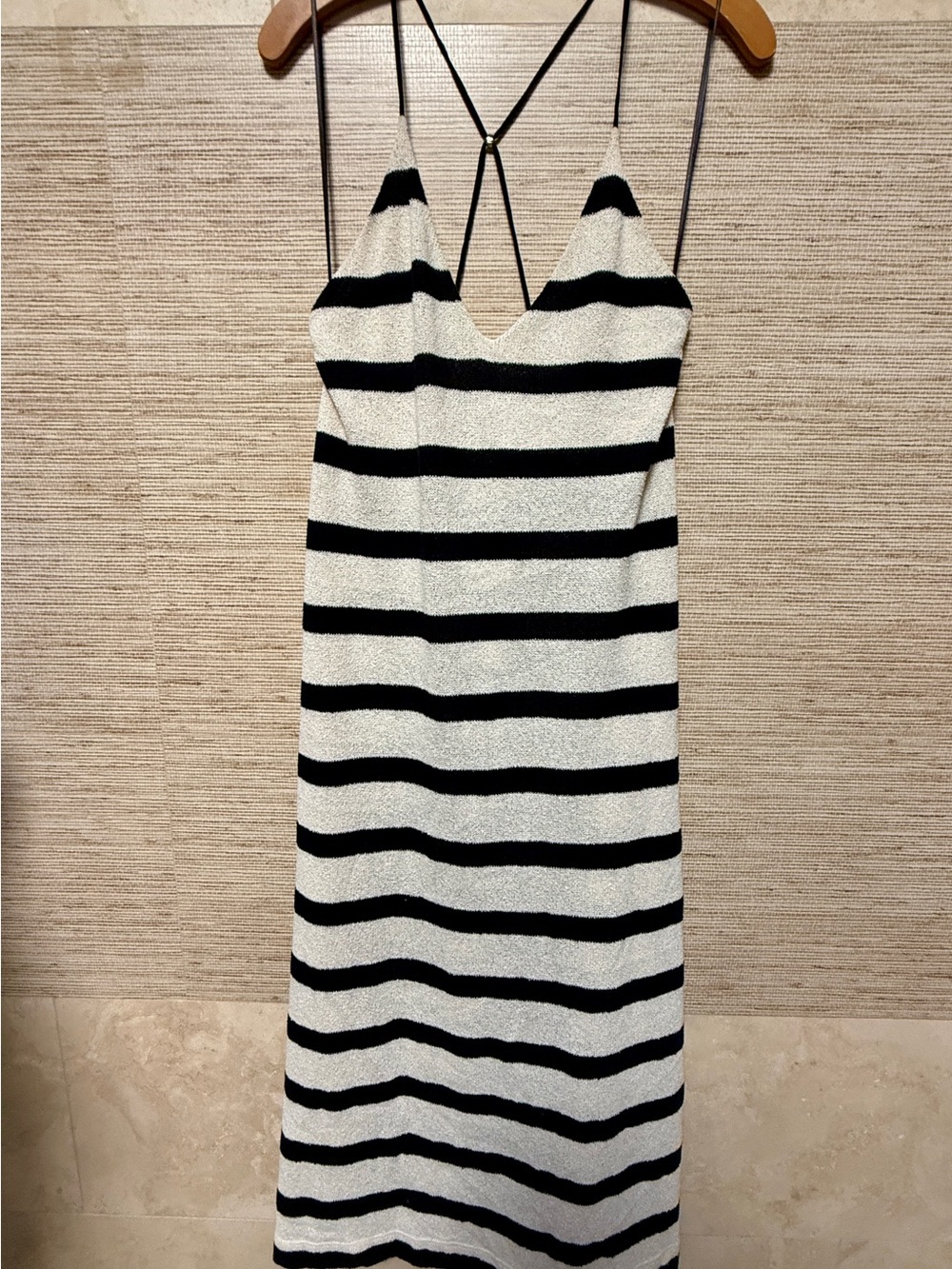 Massimo Dutti Black & White Striped Knit Midi Dress Size 6